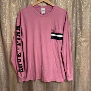PINK Victorias Secret Mauve Love Pink Campus Long Sleeve Shirt Medium